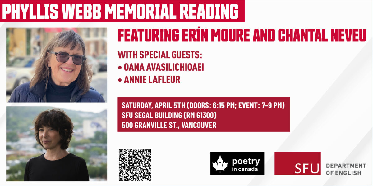 Phyllis Webb Memorial Reading featuring Erín Moure and Chantal Neveu